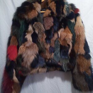 Fox fur colorful jacket and Matching Gloves